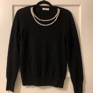 Equipment femme crewneck sweater black size xs with pearl neckline